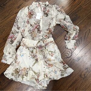 Zimmermann Floral Sheer Blouse and Short Set